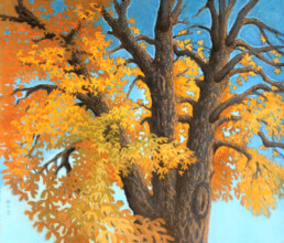 Colorful autumn, old chestnuttree at Pelagiberg, 60x70 xm, pastel, 2019